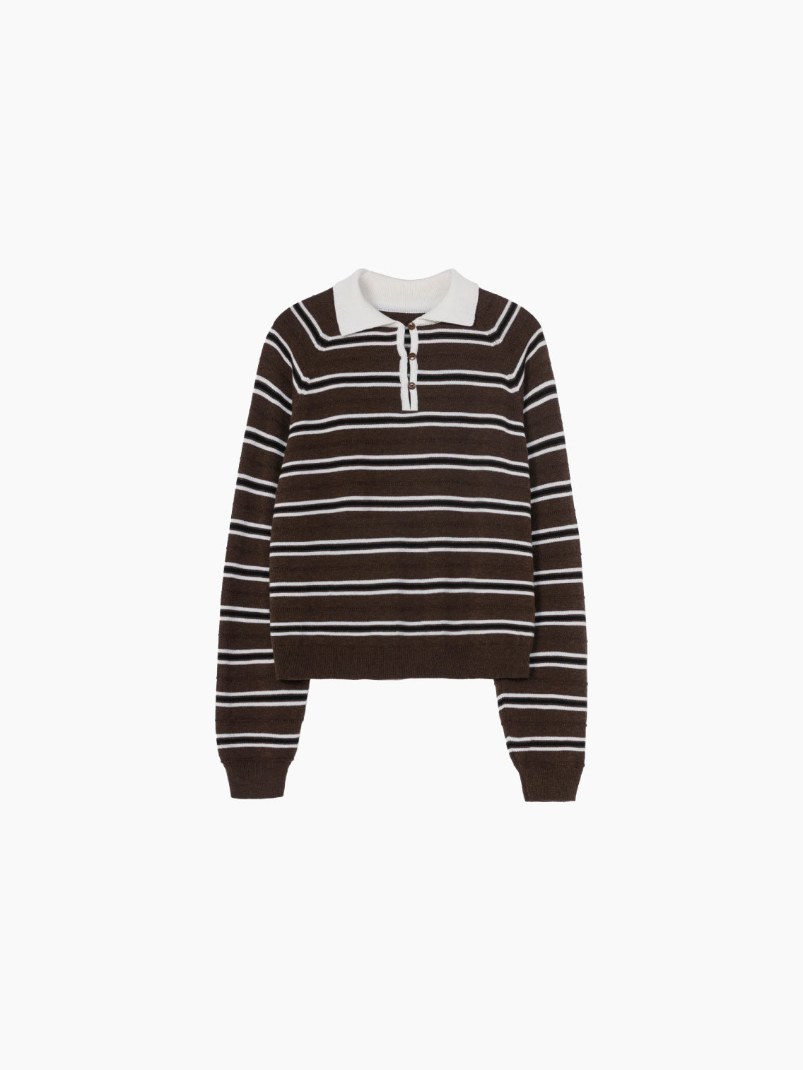 Merino Wool Striped Polo Brown