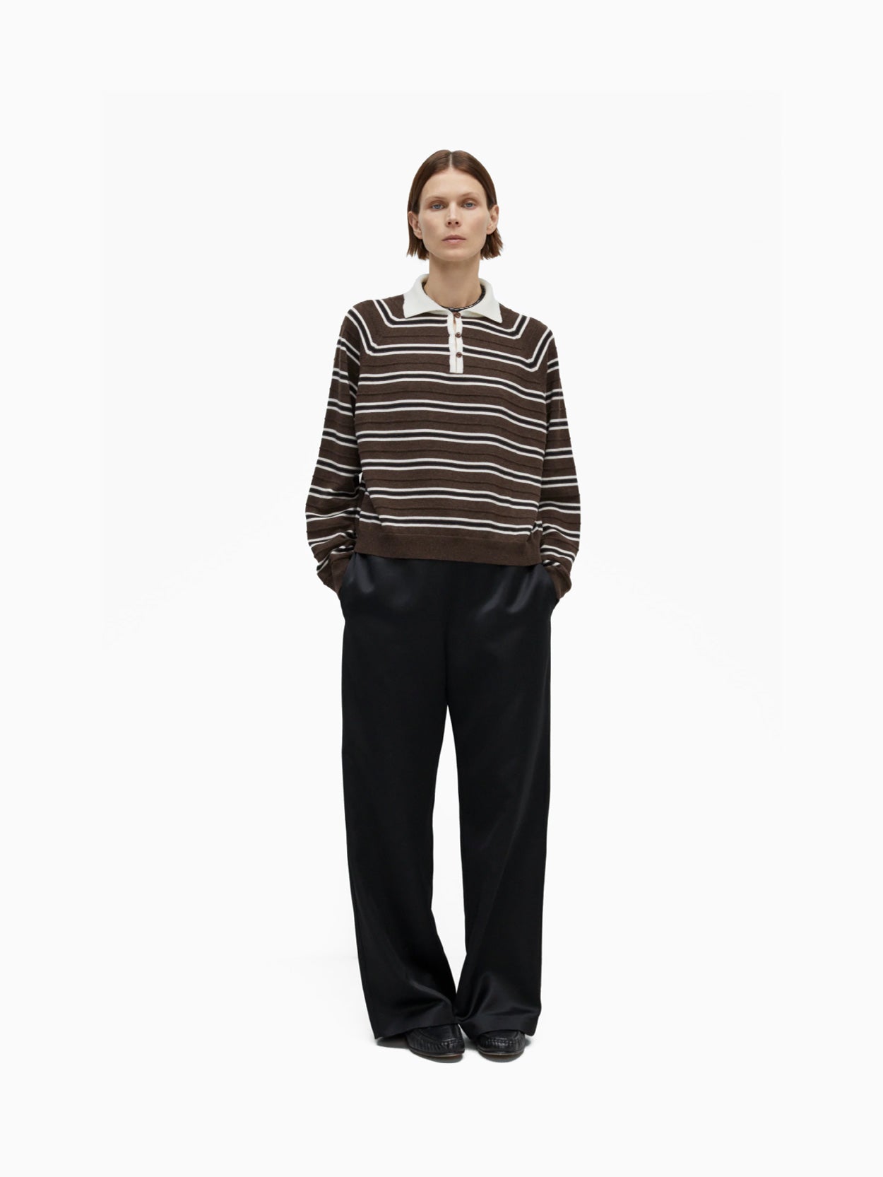 Merino Wool Striped Polo Brown