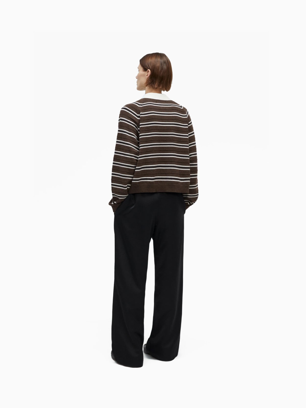 Merino Wool Striped Polo Brown