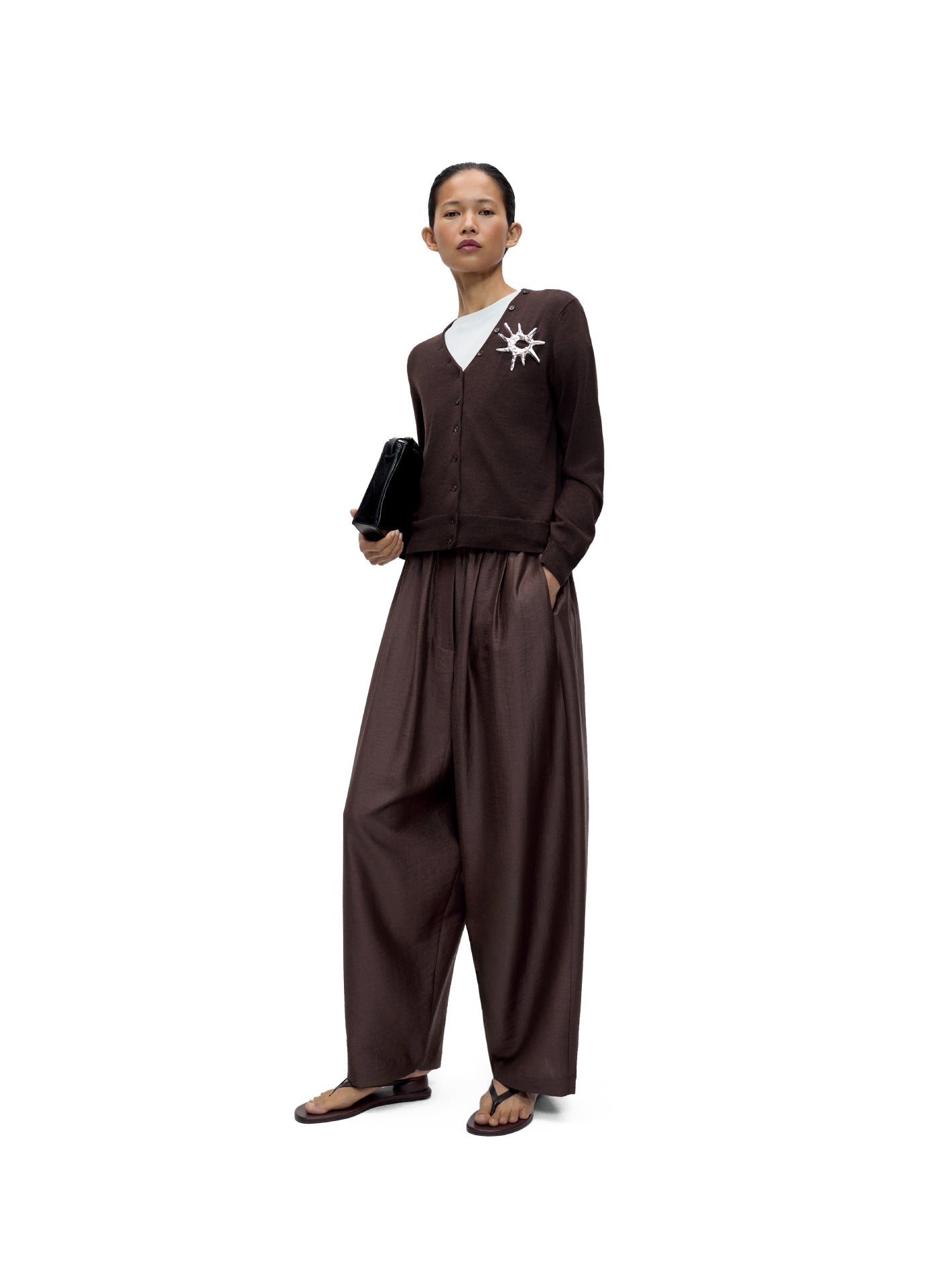 Merino Wool Button Cardigan Brown