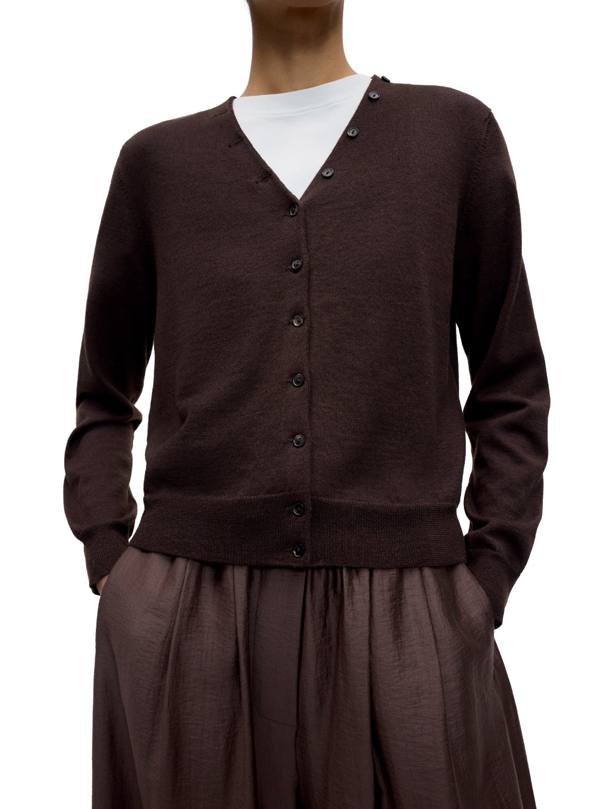 Merino Wool Button Cardigan Brown