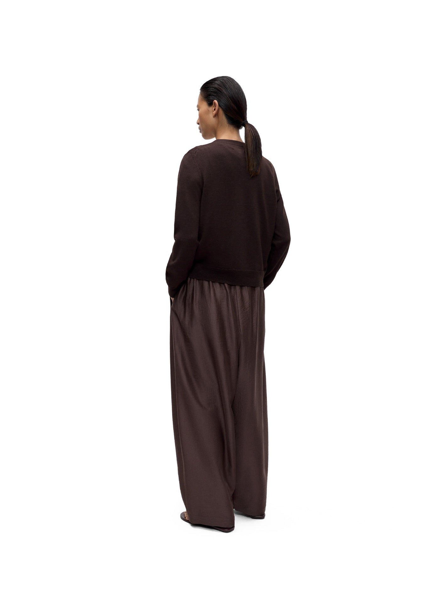 Merino Wool Button Cardigan Brown