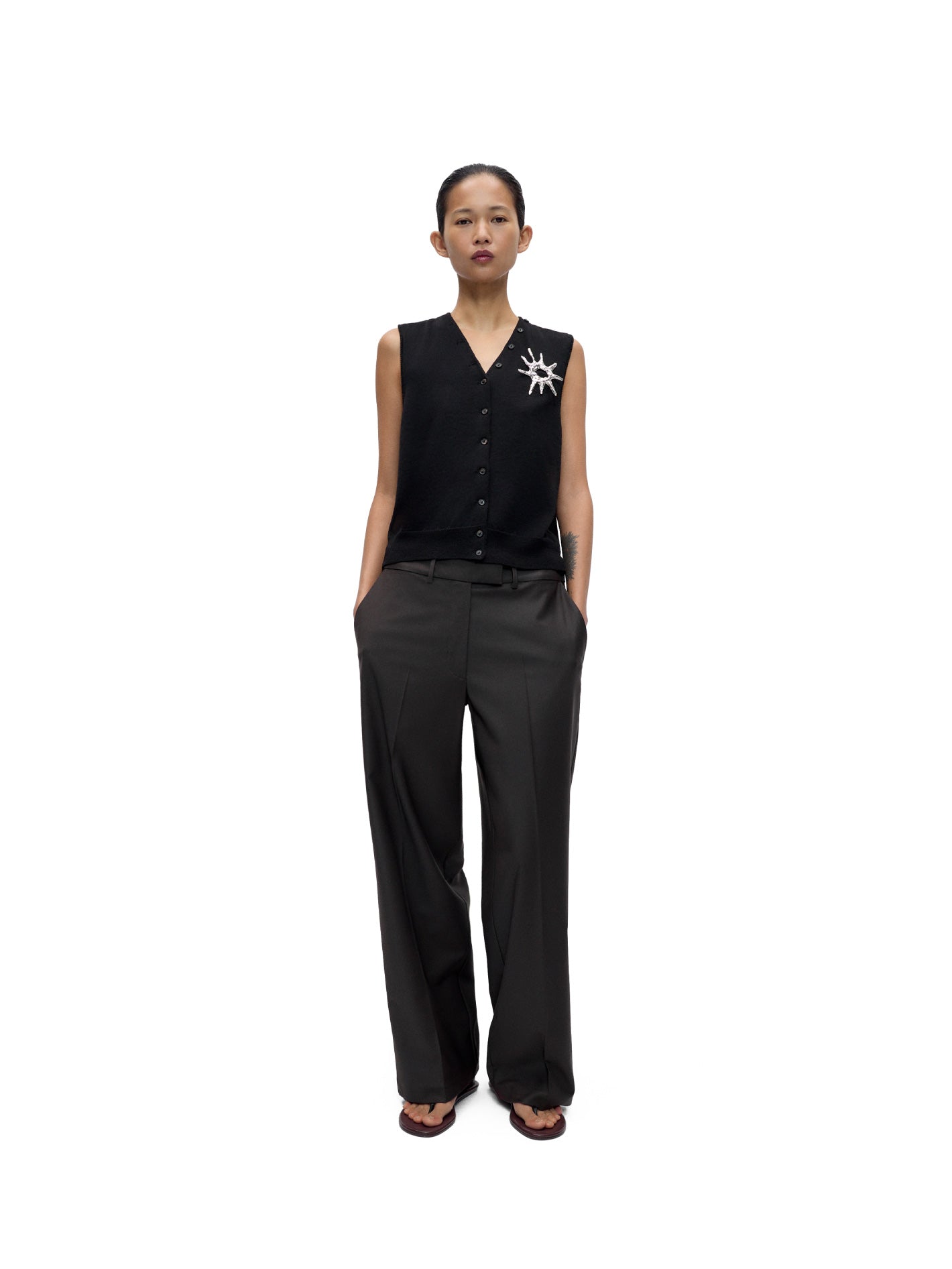 Merino Wool Button Waistcoat Black