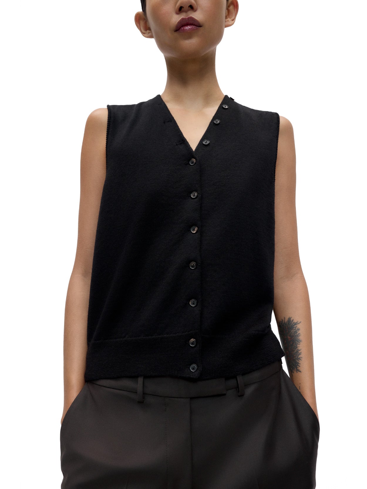 Merino Wool Button Waistcoat Black