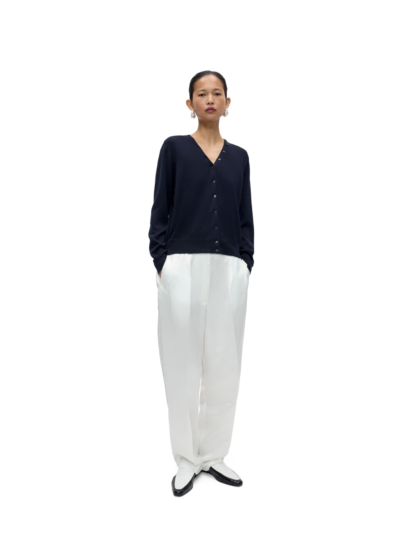 Merino Wool Button Cardigan Navy