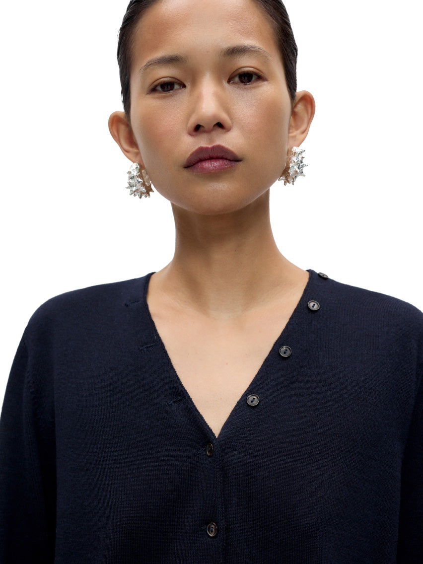 Merino Wool Button Cardigan Navy