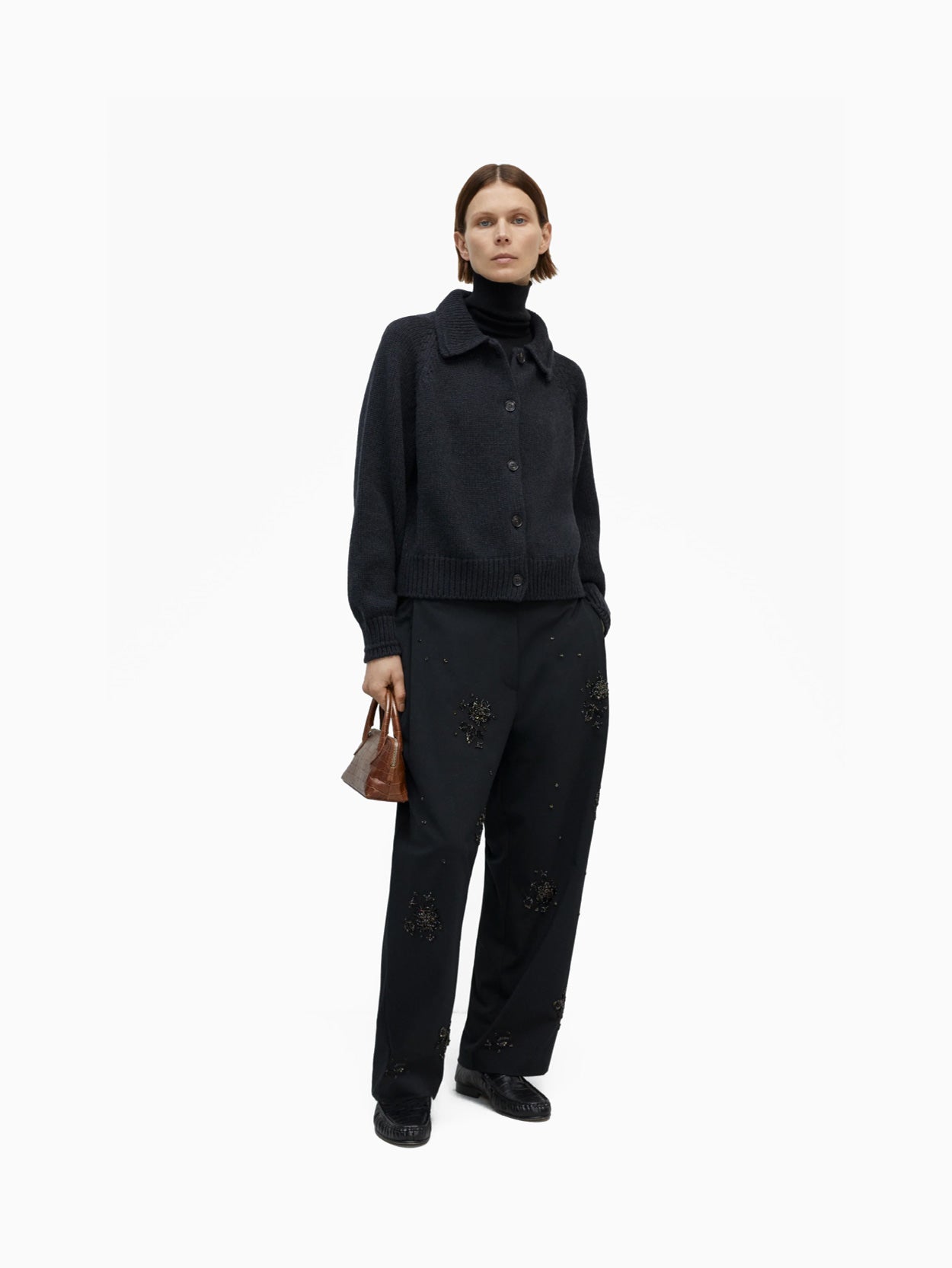 Merino Wool Collar Cardigan Anthracite