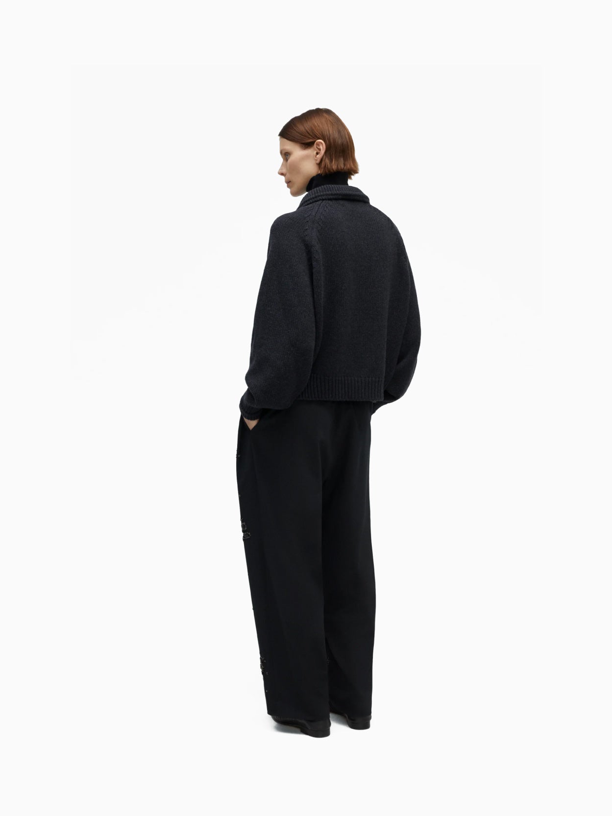Merino Wool Collar Cardigan Anthracite