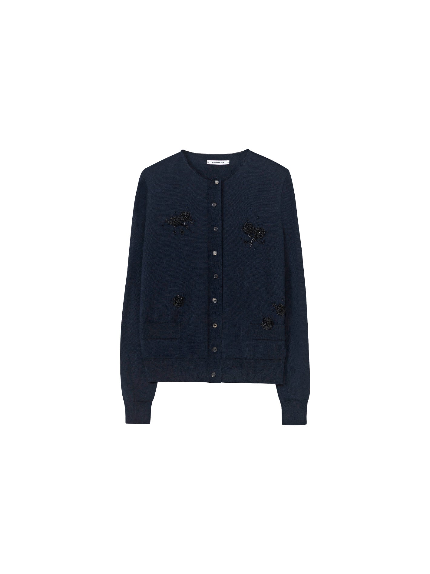 Merino Wool Embellished Cardigan Navy