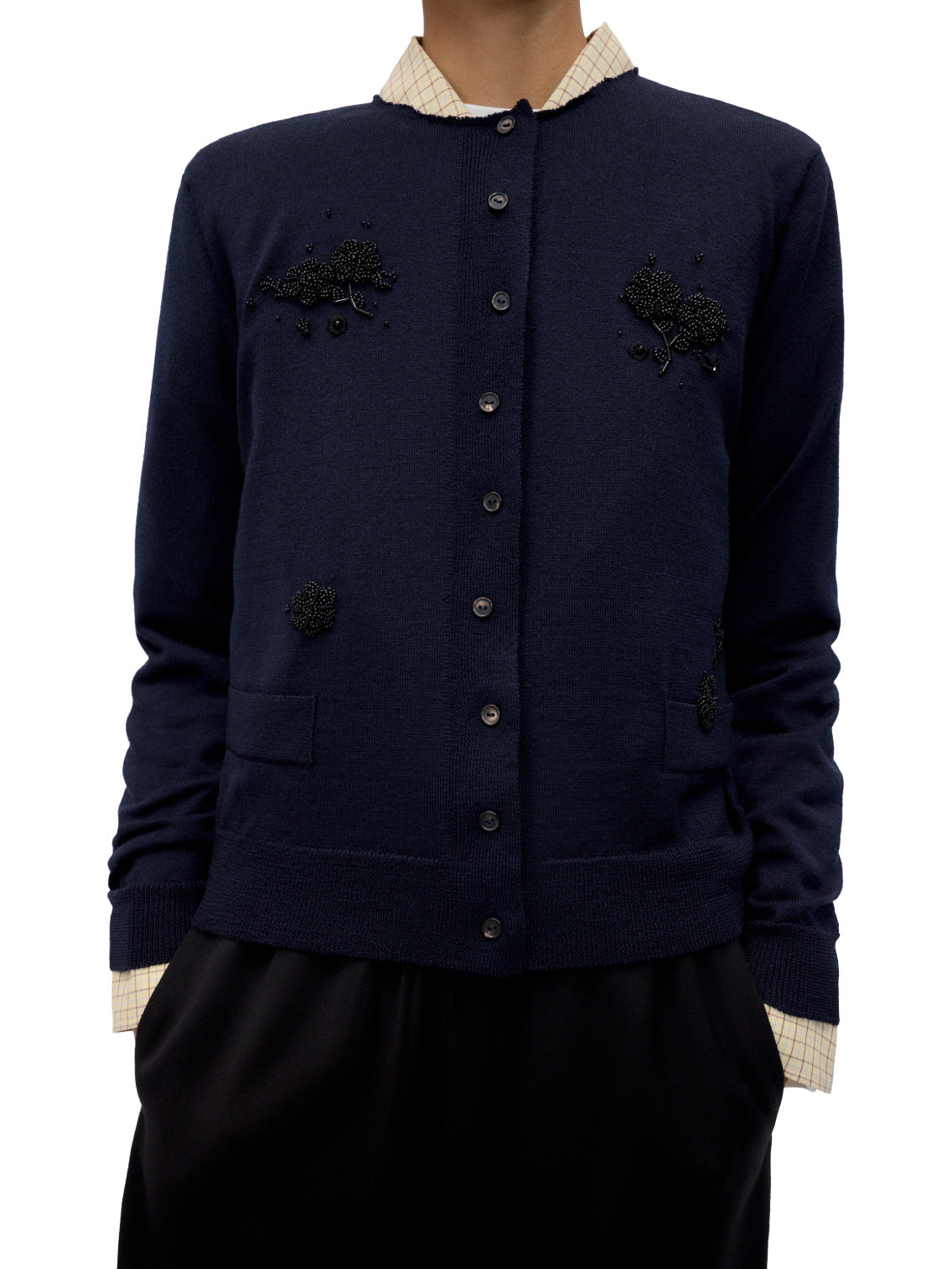 Merino Wool Embellished Cardigan Navy