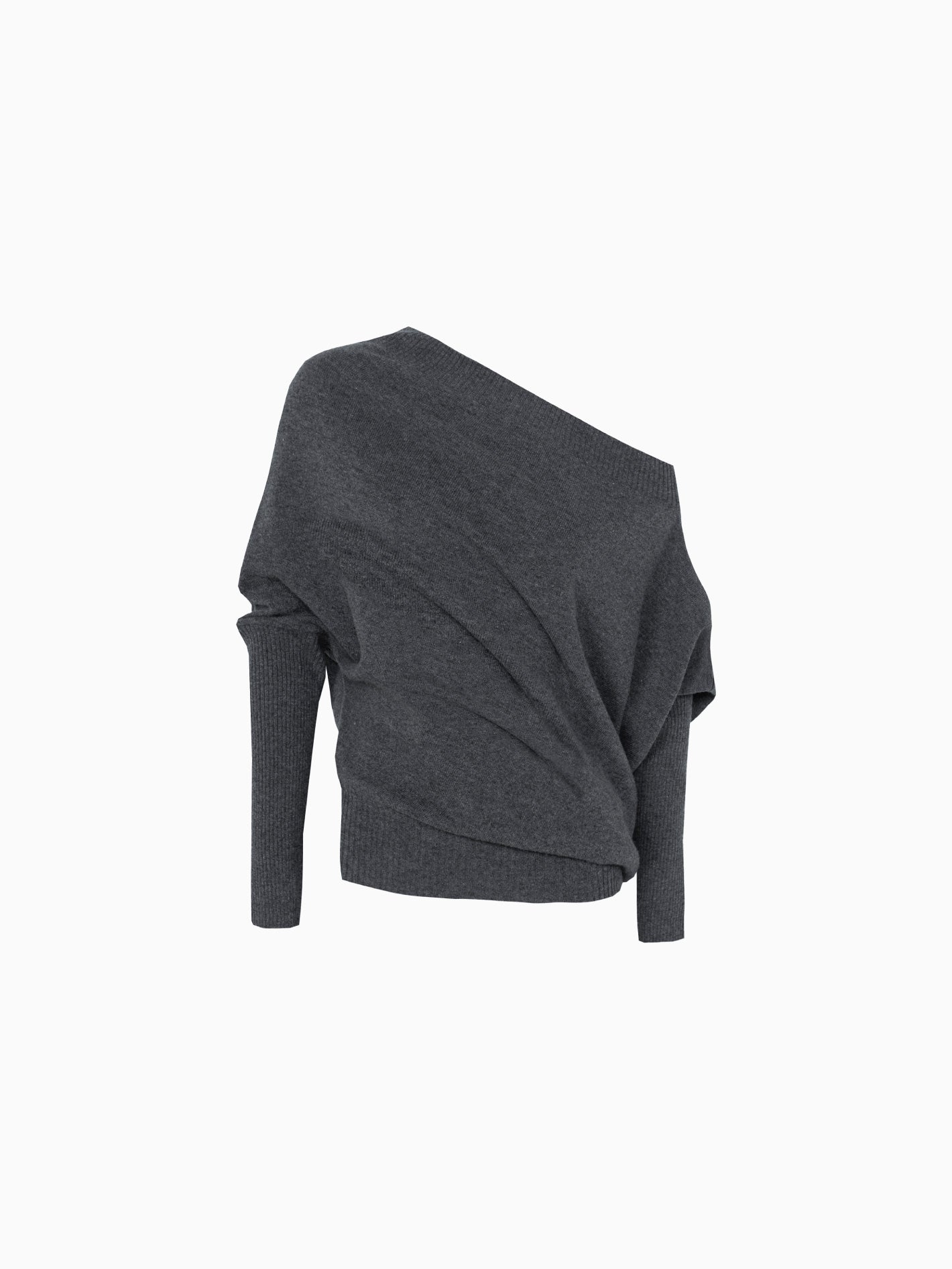 Merino Wool Off-Shoulder Sweater Grey