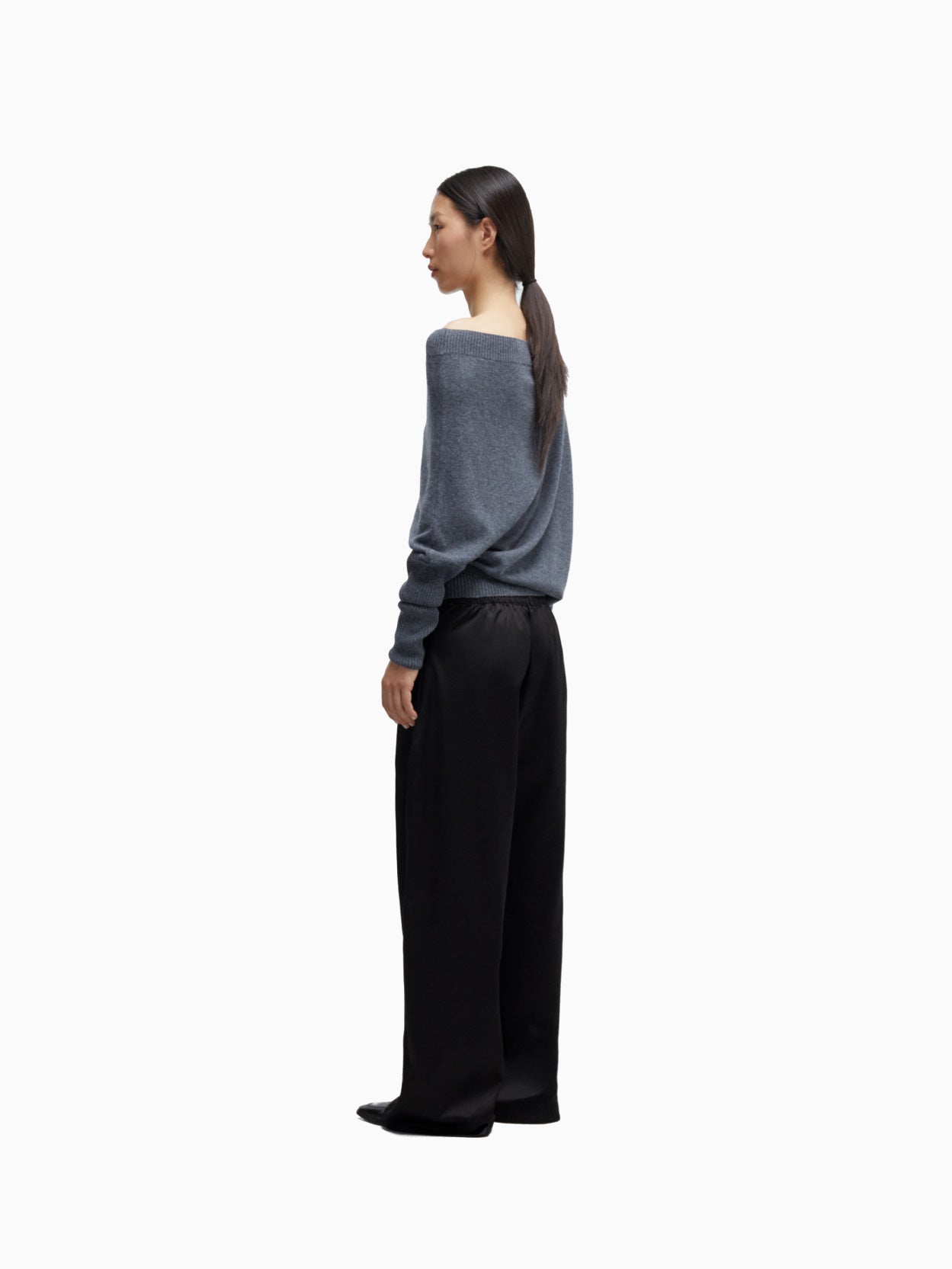 Merino Wool Off-Shoulder Sweater Grey