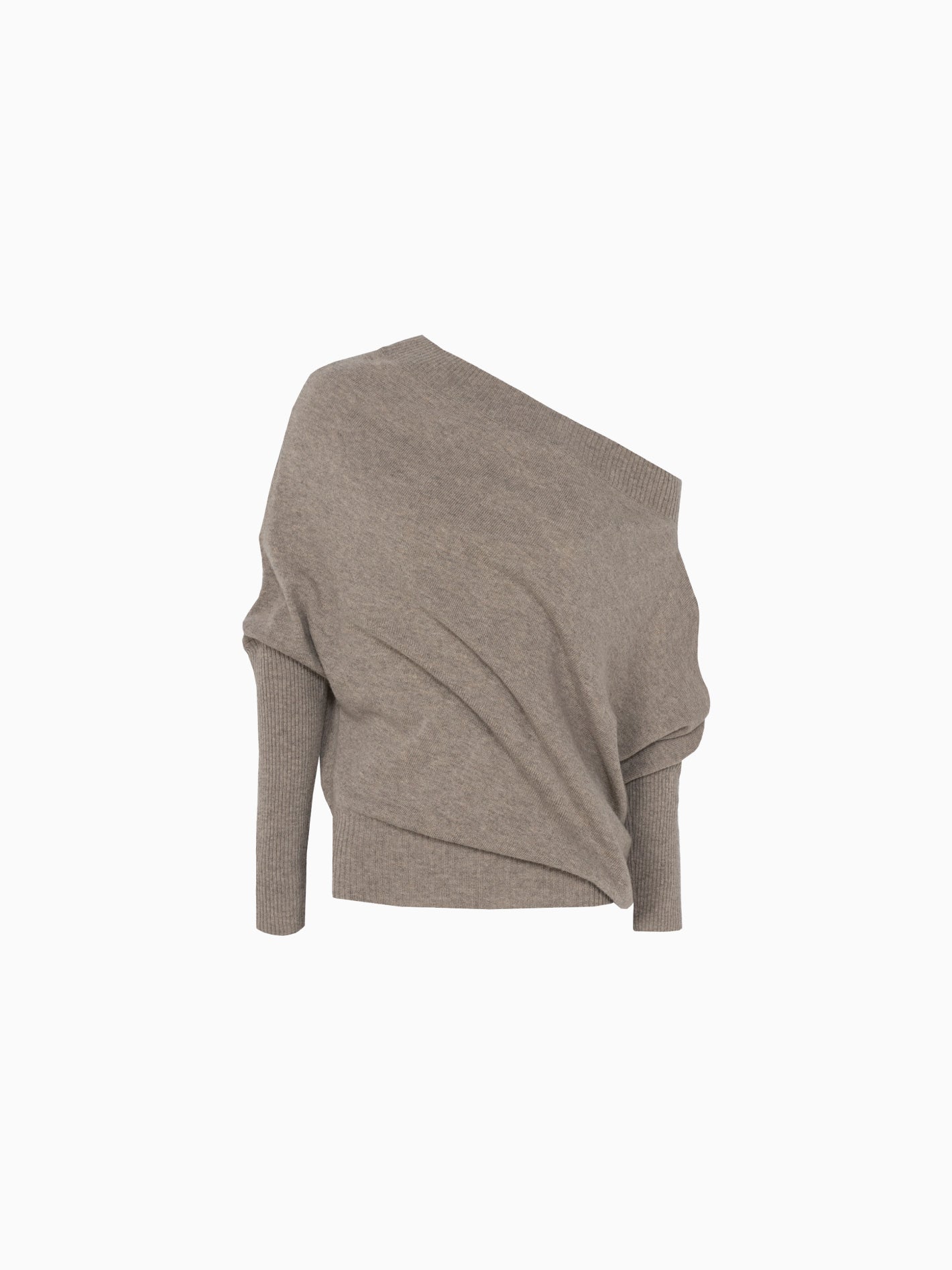 Merino Wool Off-Shoulder Sweater Taupe