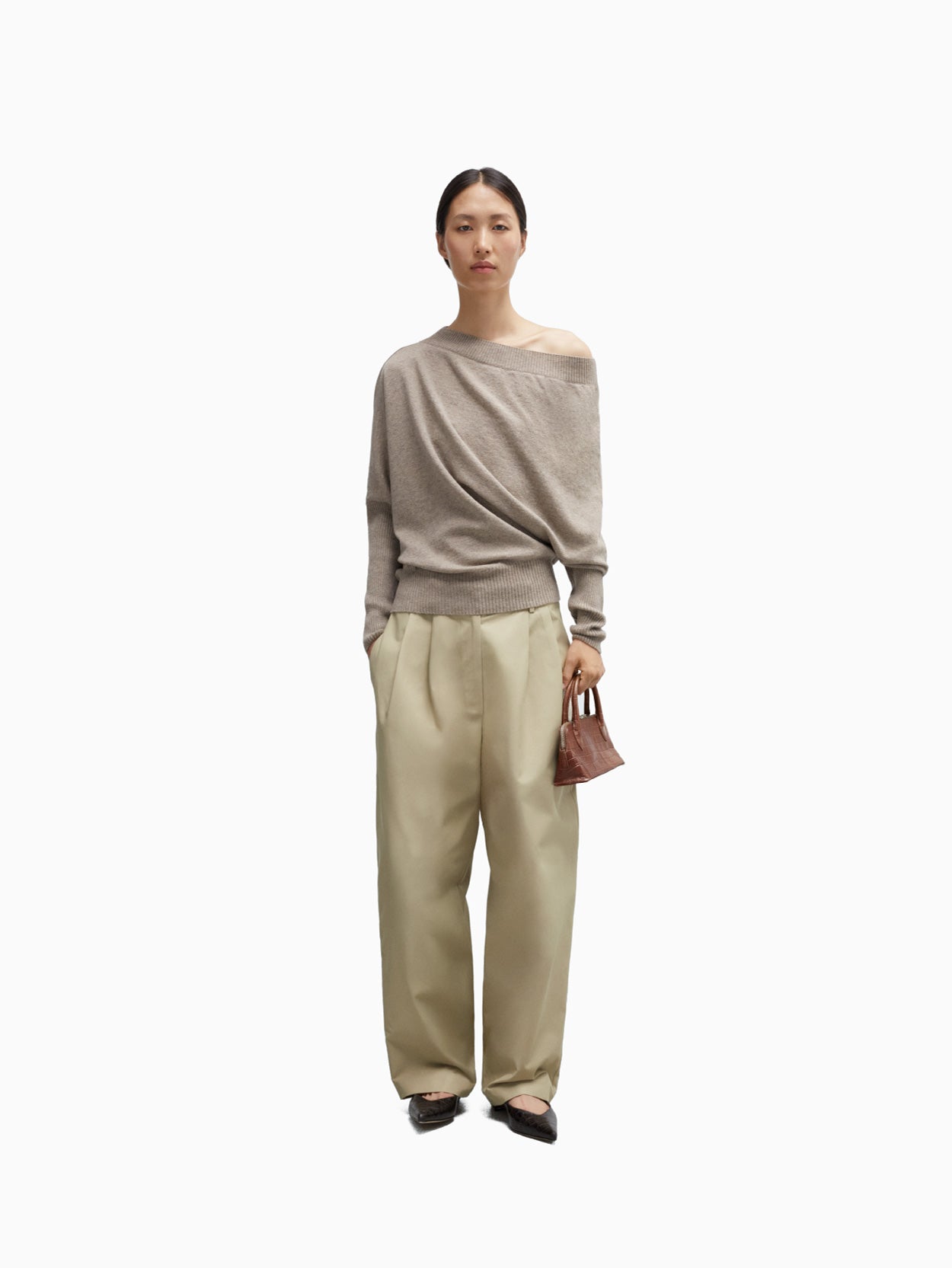 Merino Wool Off-Shoulder Sweater Taupe