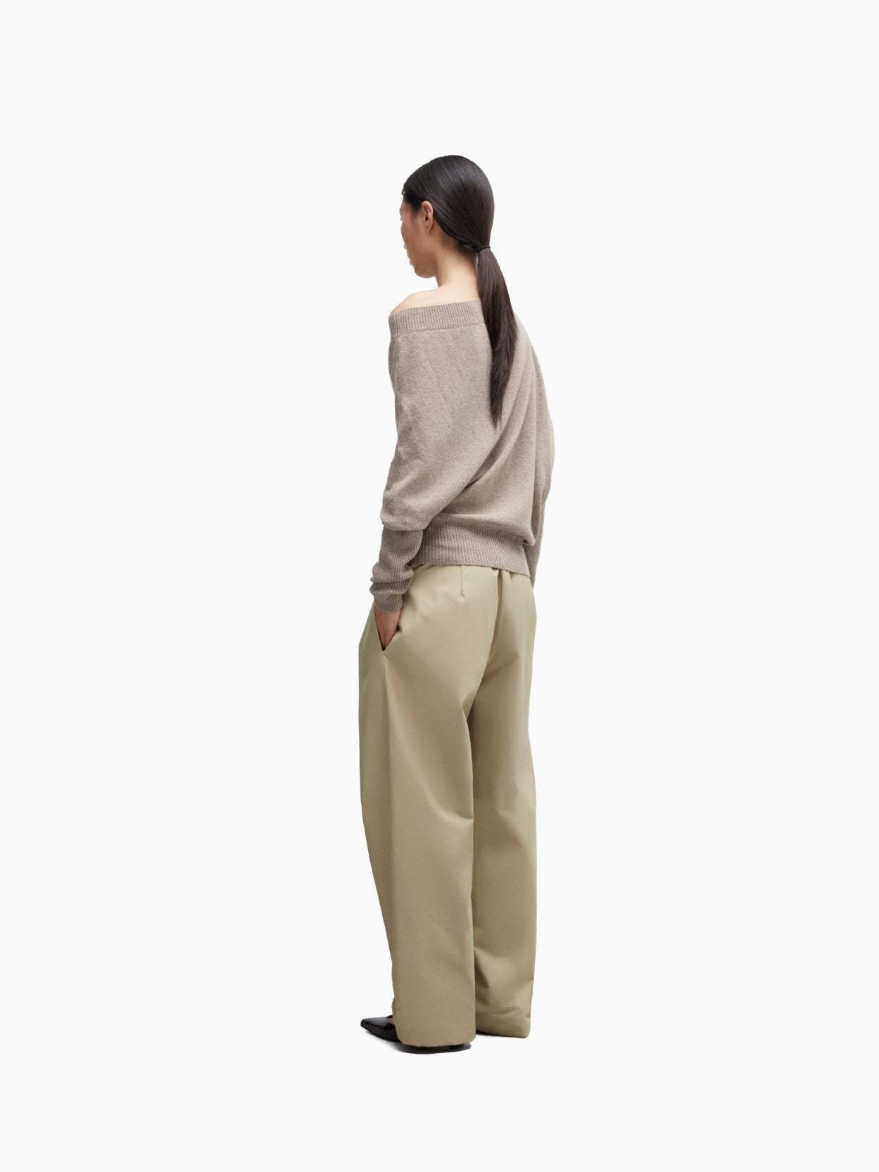 Merino Wool Off-Shoulder Sweater Taupe