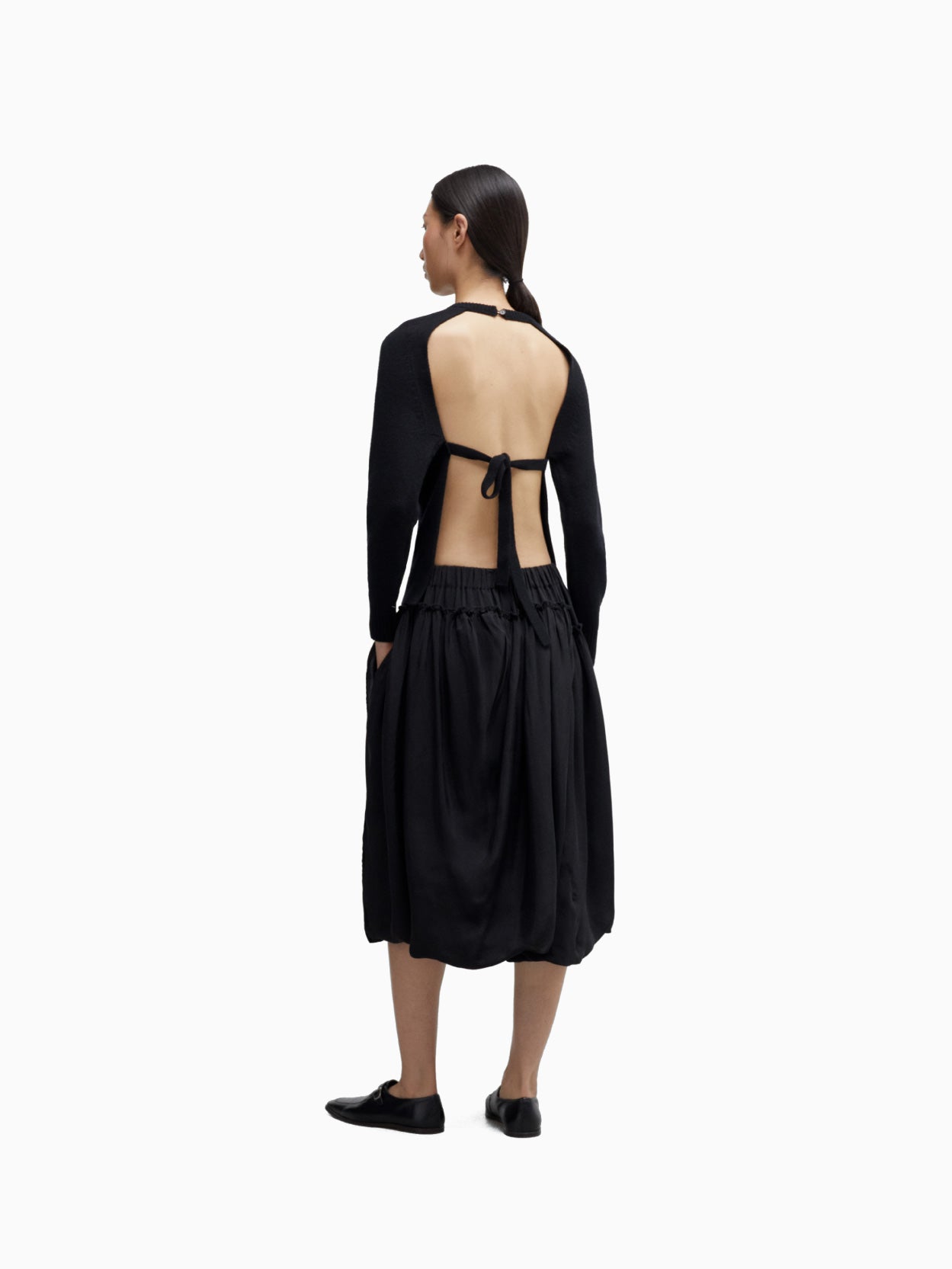 Merino Wool Open-Back Cardigan Black