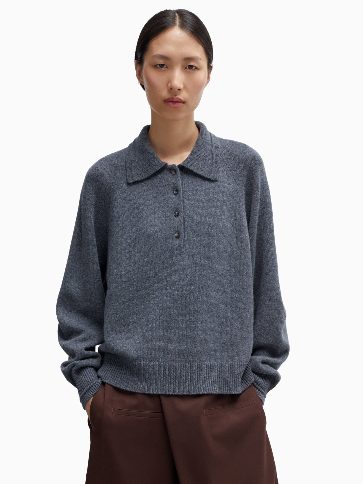 Merino Wool Polo Sweater Grey