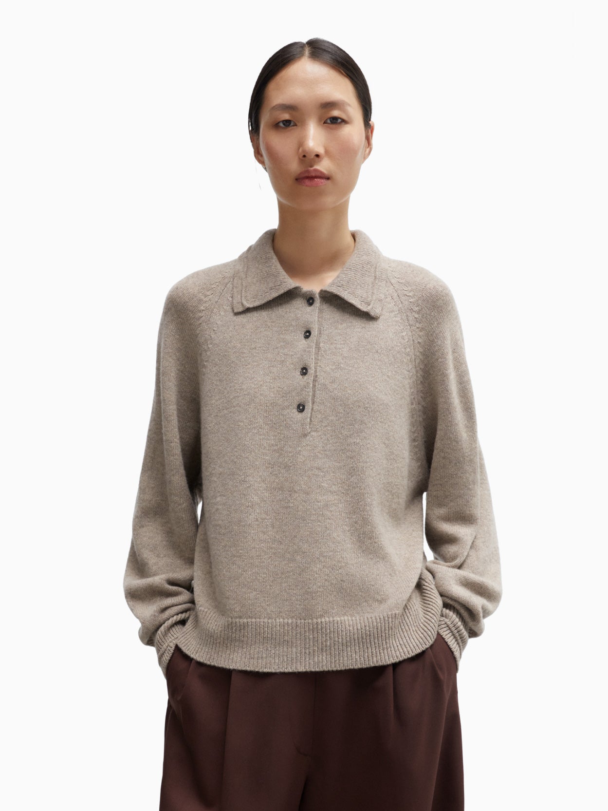 Merino Wool Polo Sweater Taupe