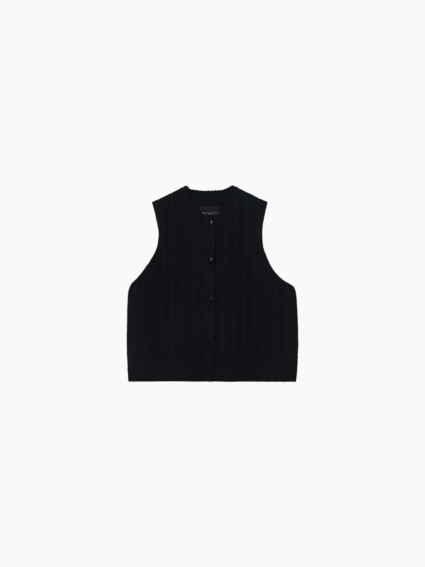 Merino Wool Ribbed Waistcoat Black