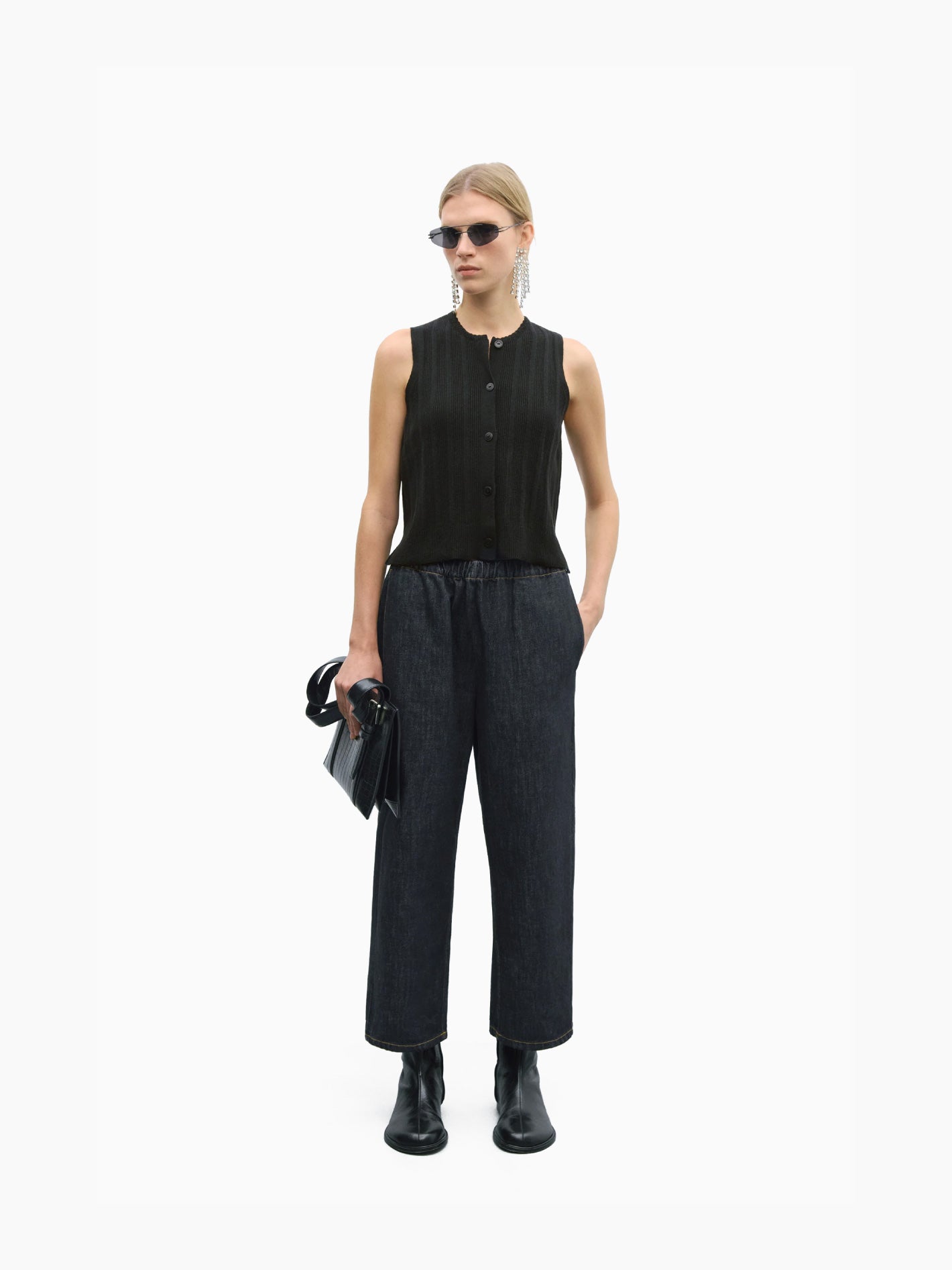 Merino Wool Ribbed Waistcoat Black