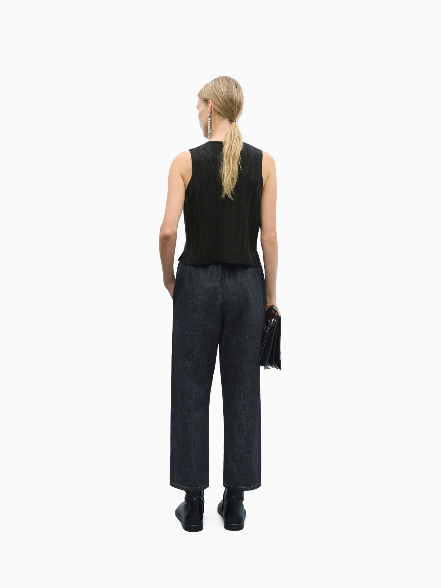 Merino Wool Ribbed Waistcoat Black