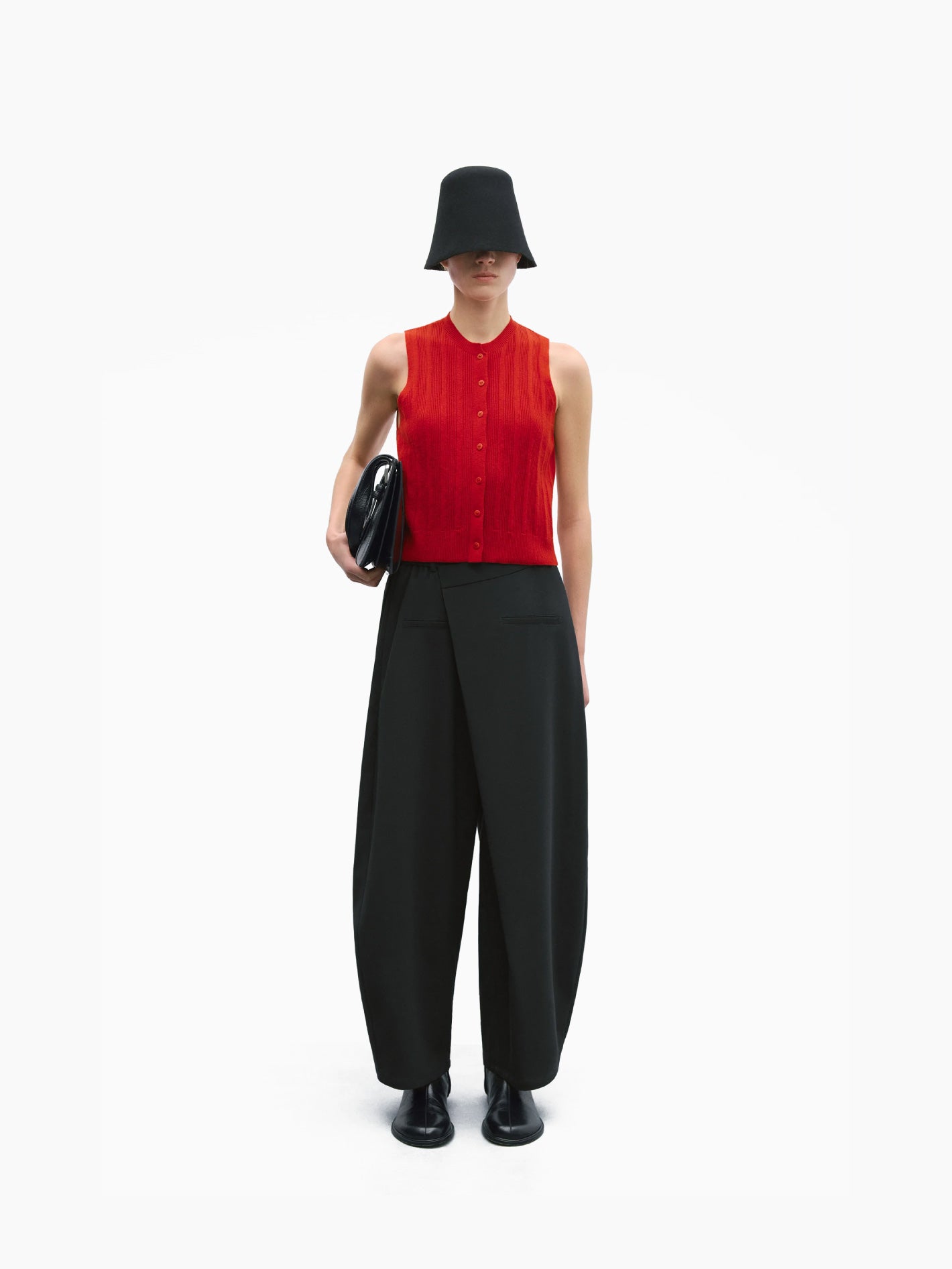 Merino Wool Ribbed Waistcoat Red