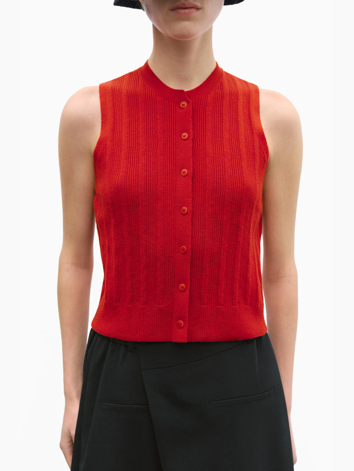 Merino Wool Ribbed Waistcoat Red
