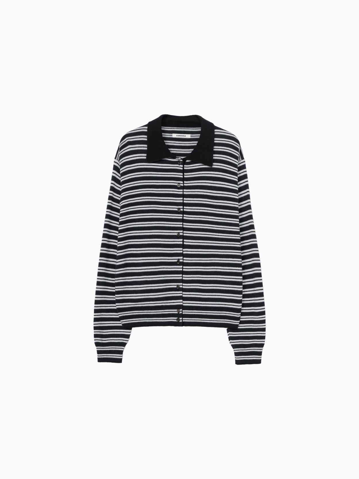 Merino Wool Striped Polo Cardigan