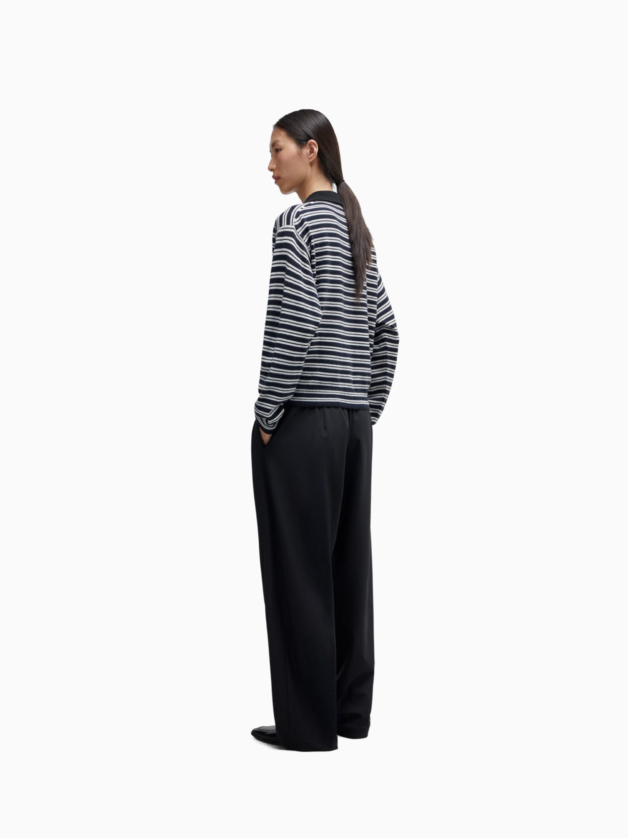 Merino Wool Striped Polo Cardigan