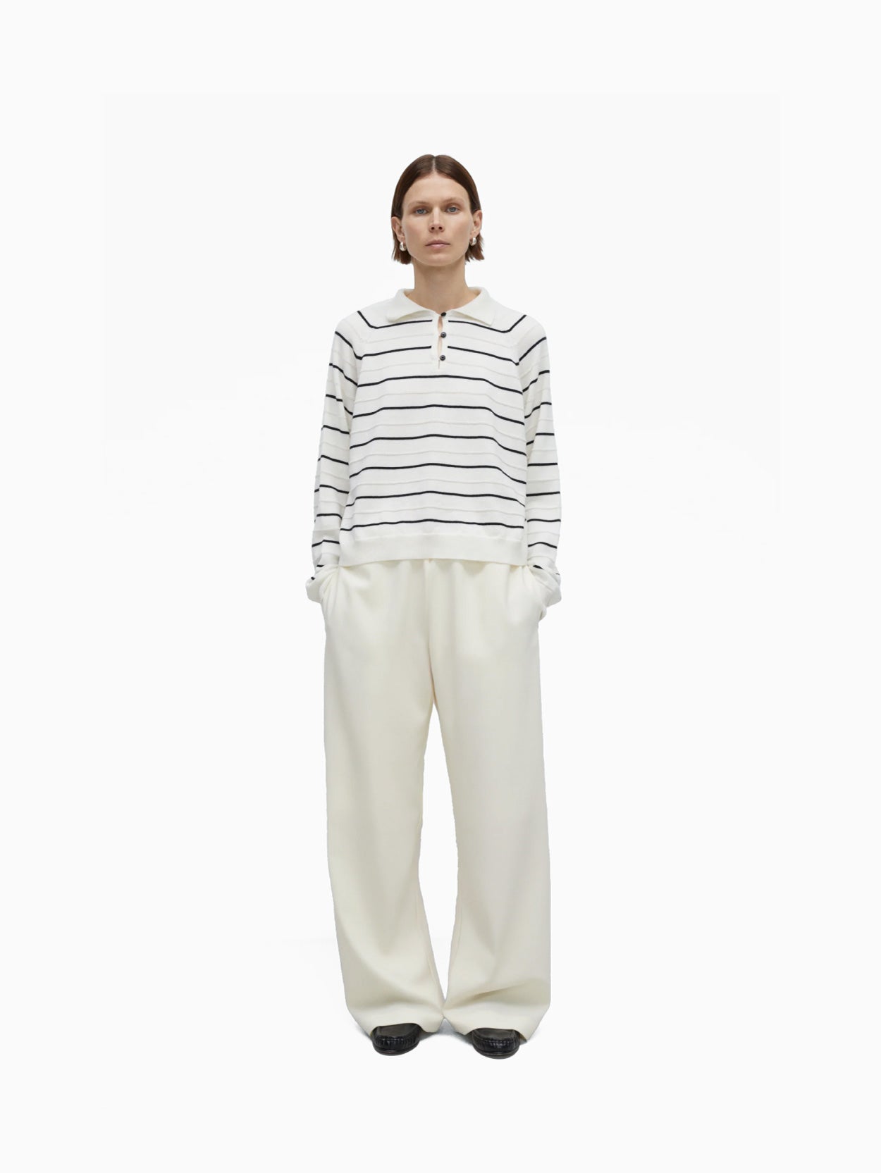 Merino Wool Striped Polo White