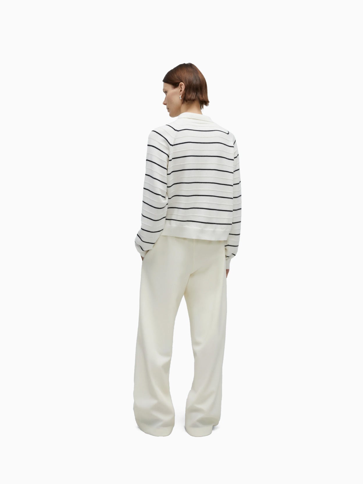 Merino Wool Striped Polo White