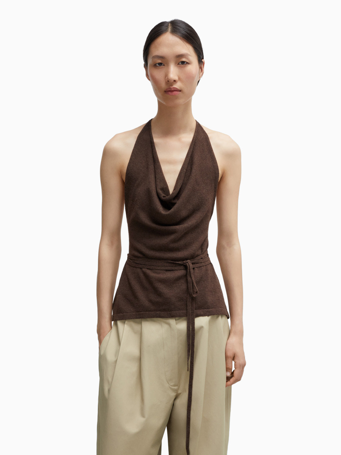 Merino Wool Tie Top Brown