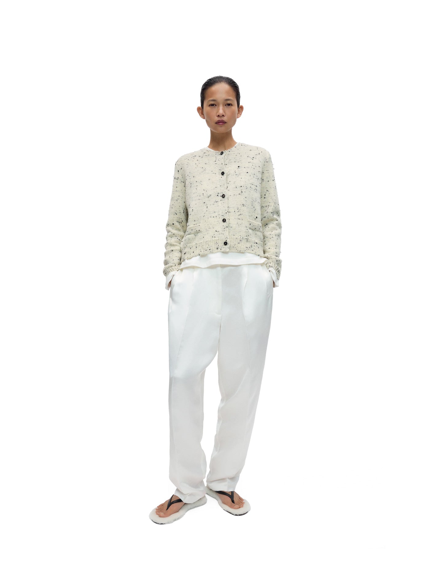 Merino Wool Flecked Cardigan Natural
