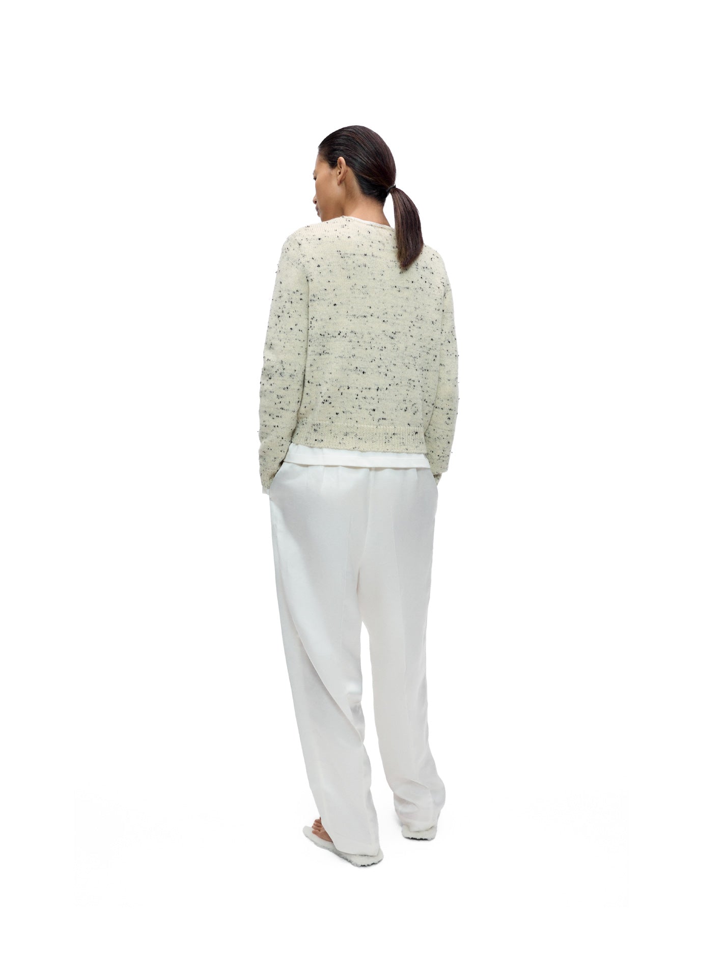 Merino Wool Flecked Cardigan Natural