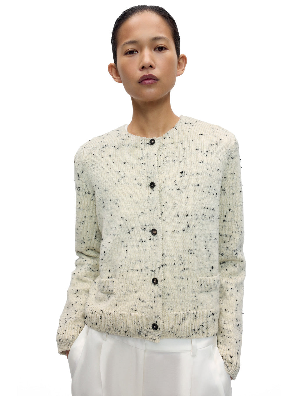 Merino Wool Flecked Cardigan Natural