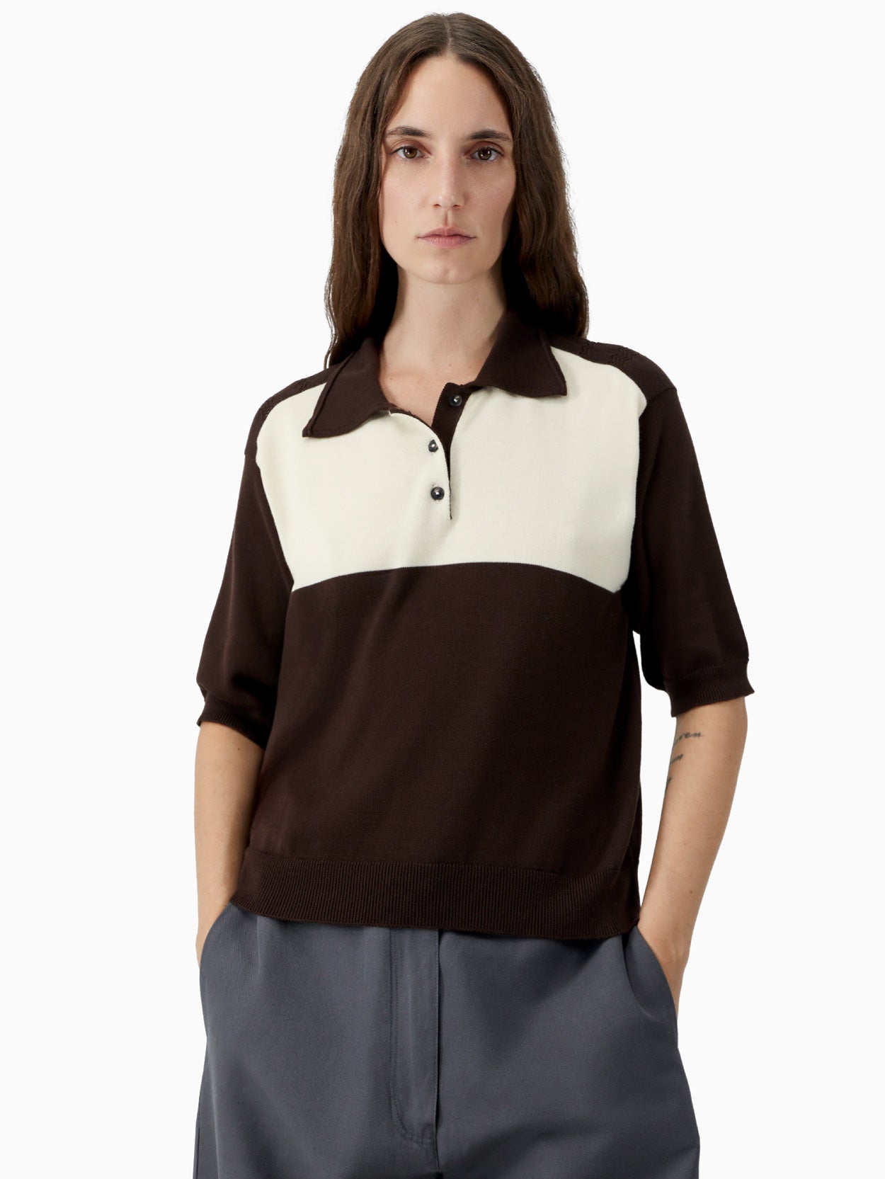 Organic Cotton Colorblock Polo Brown