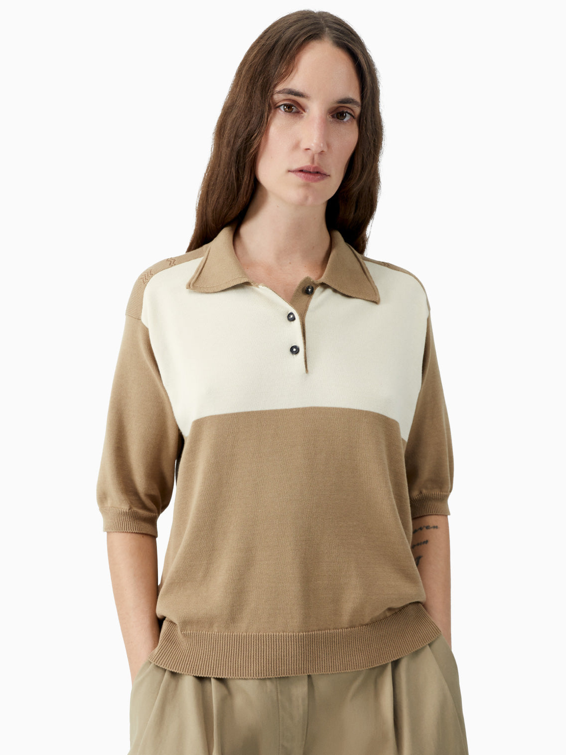 Organic Cotton Colorblock Polo Camel