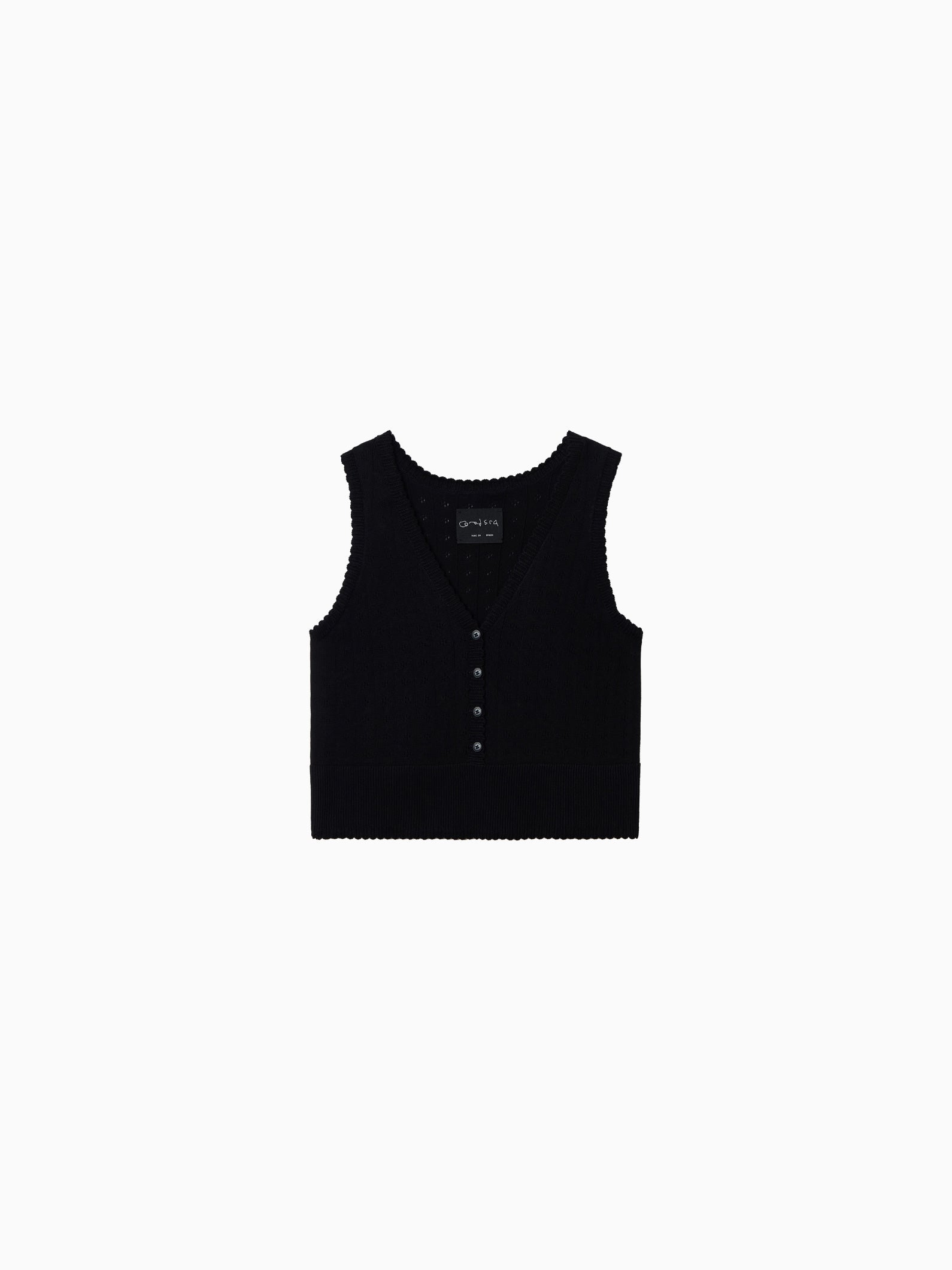 Organic Cotton Pointelle Waistcoat Black