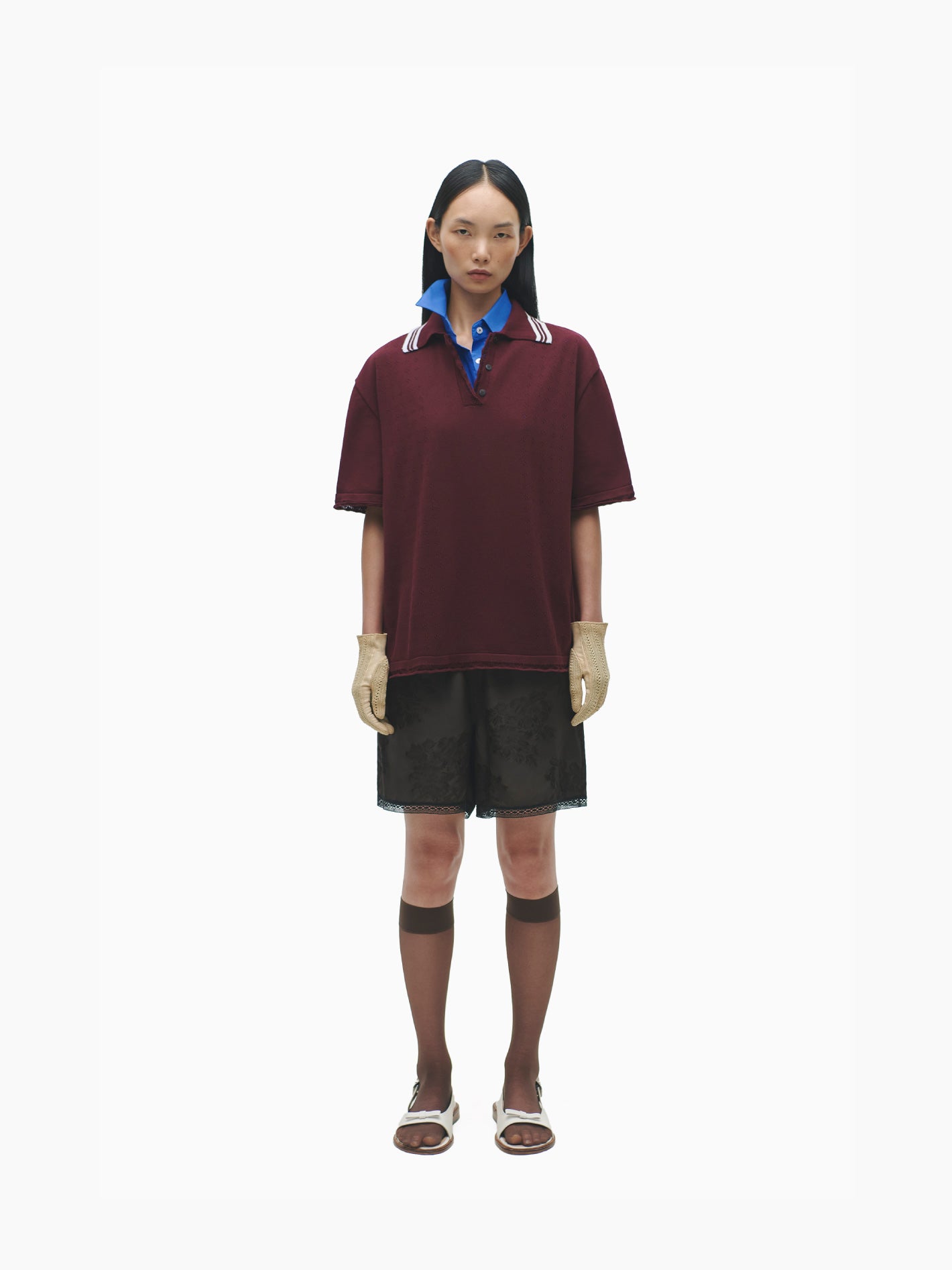 Organic Cotton Pointelle Polo Burgundy