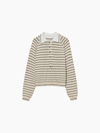 Cordera Merino Wool Striped Polo Sweater in Herba main image 1