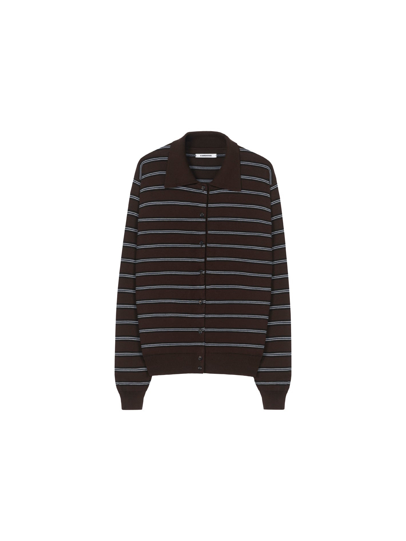 Organic Cotton Striped Polo Cardigan Brown