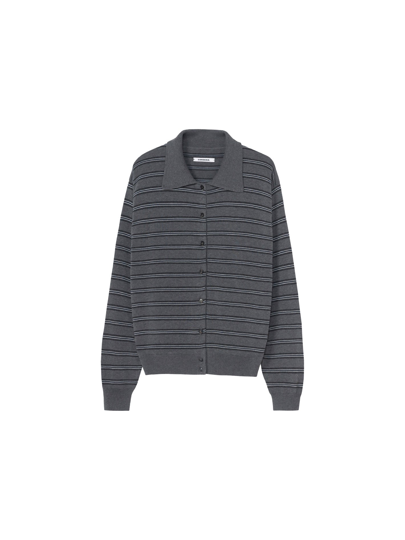 Organic Cotton Striped Polo Cardigan Grey
