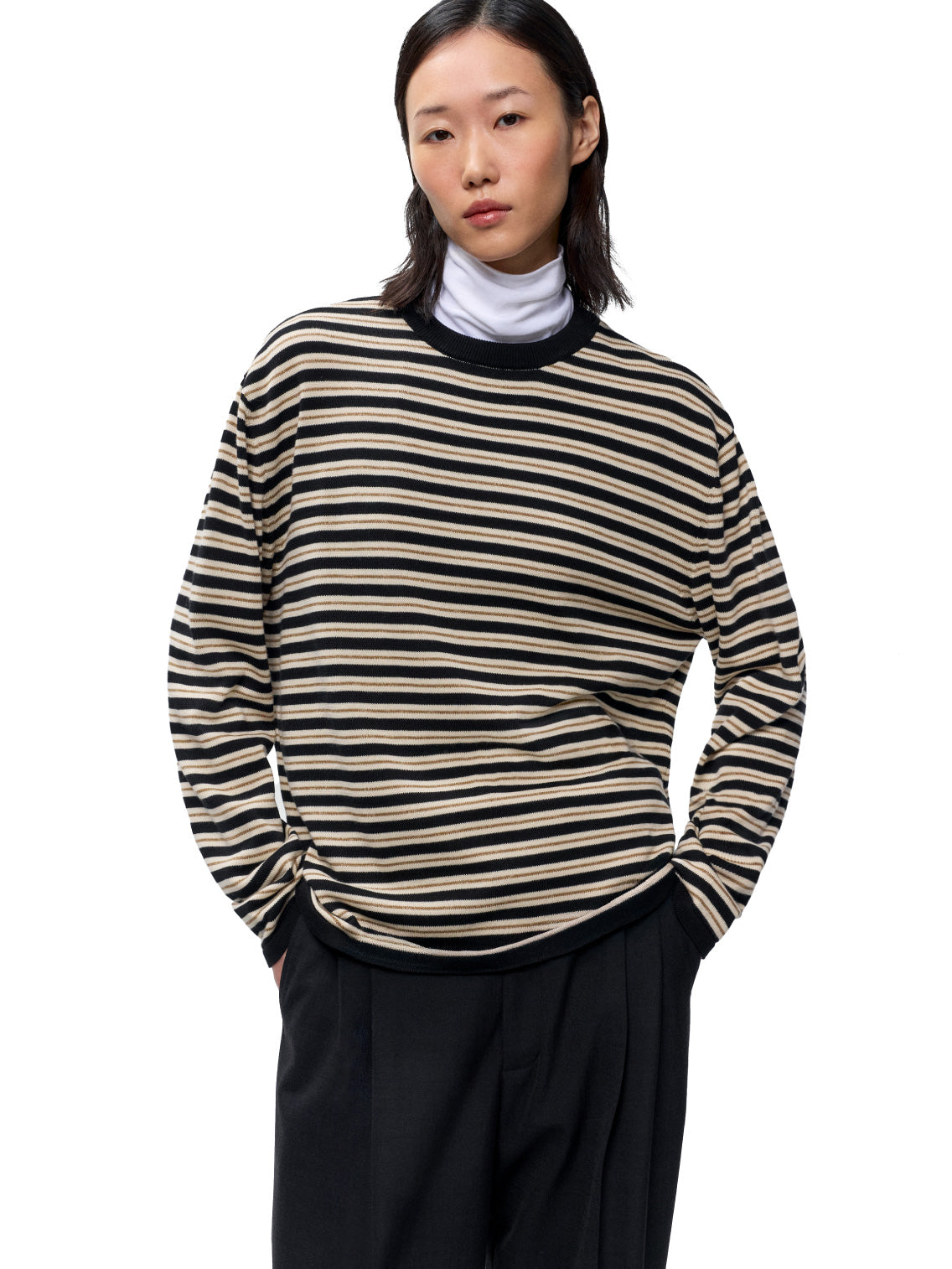Organic Cotton Striped Long-Sleeve Tee Black