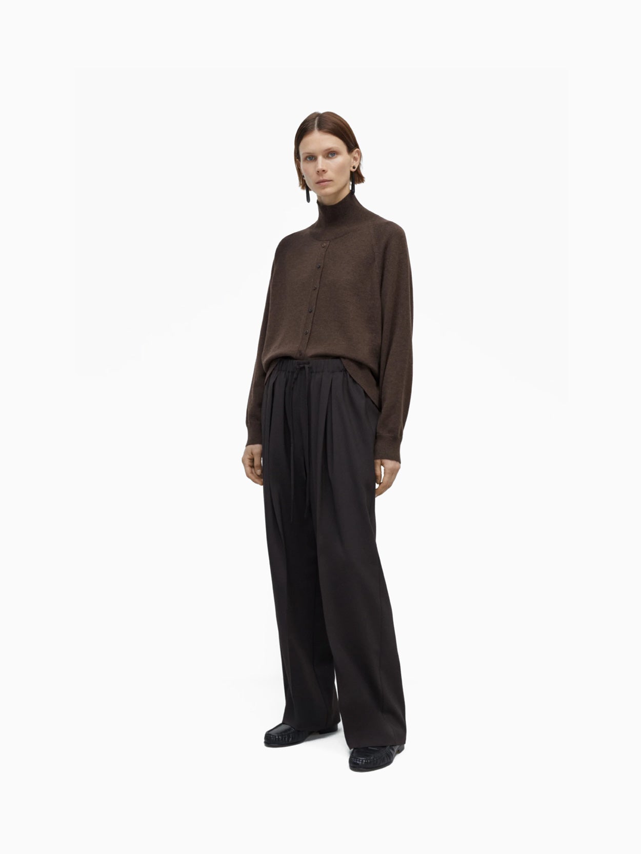 Pleated Relaxed Pants Dark Brown