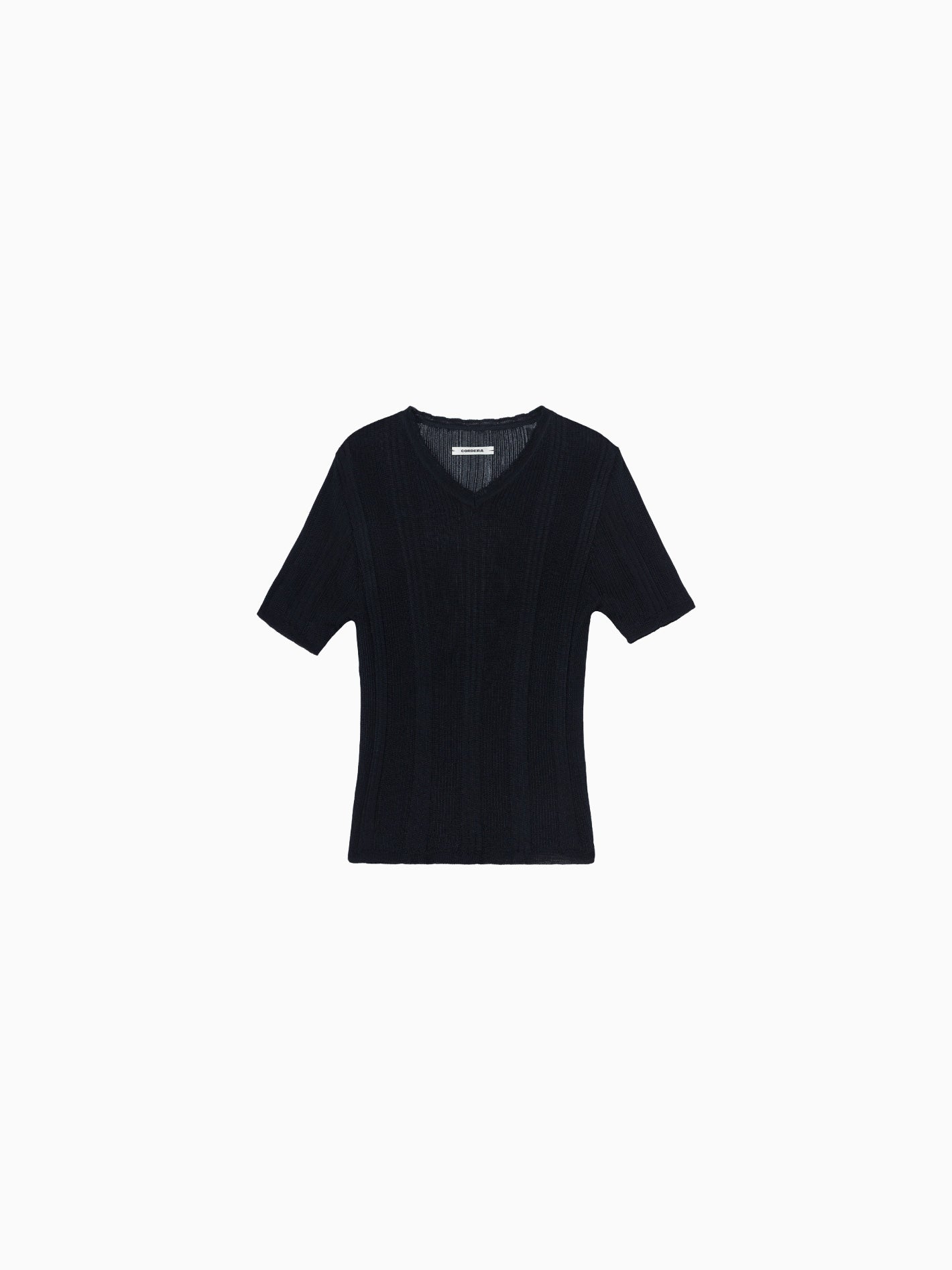 Ribbed Knit T-Shirt Navy