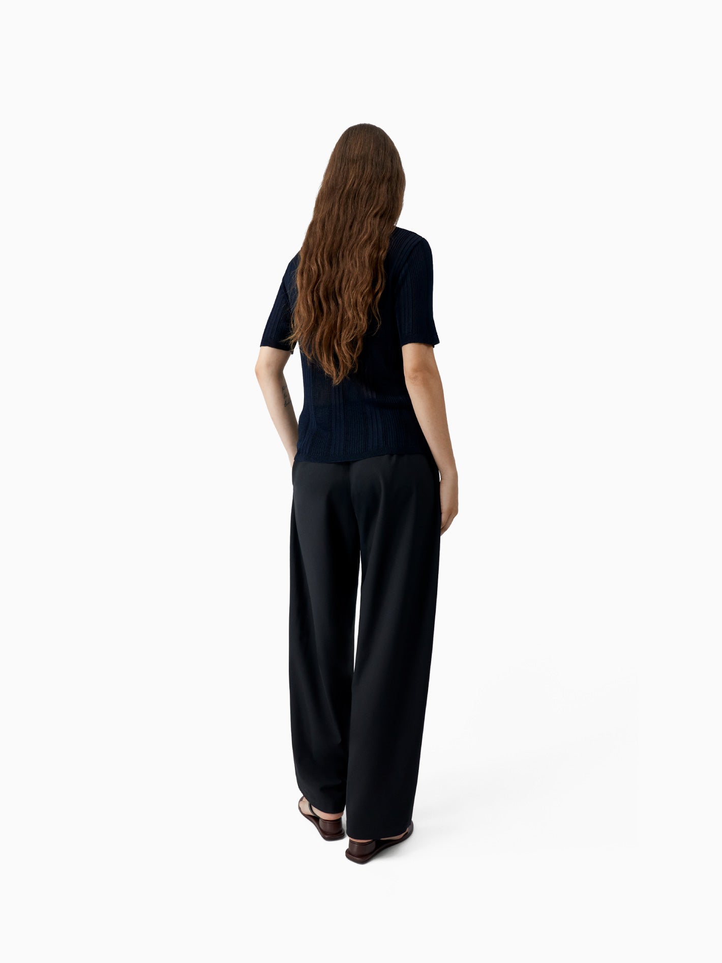 Ribbed Knit T-Shirt Navy