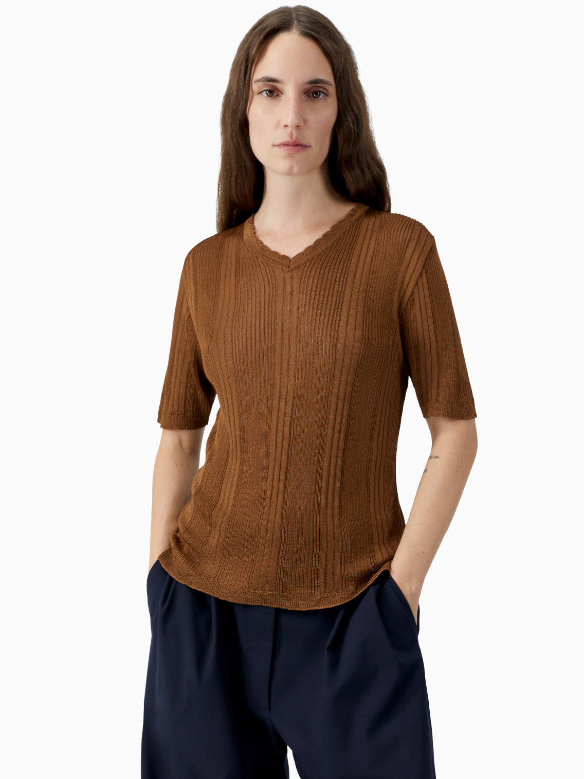 Ribbed Knit T-Shirt Tobacco
