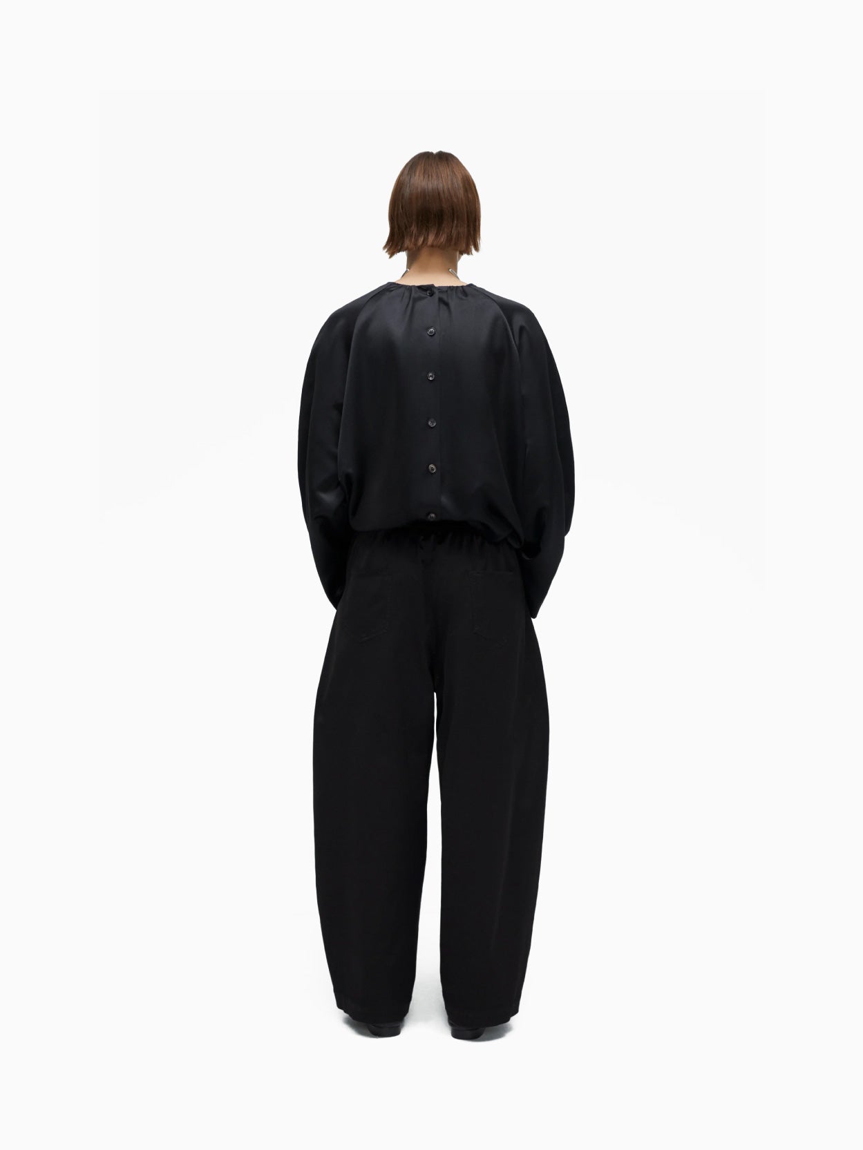 Satin Curved Pants Black