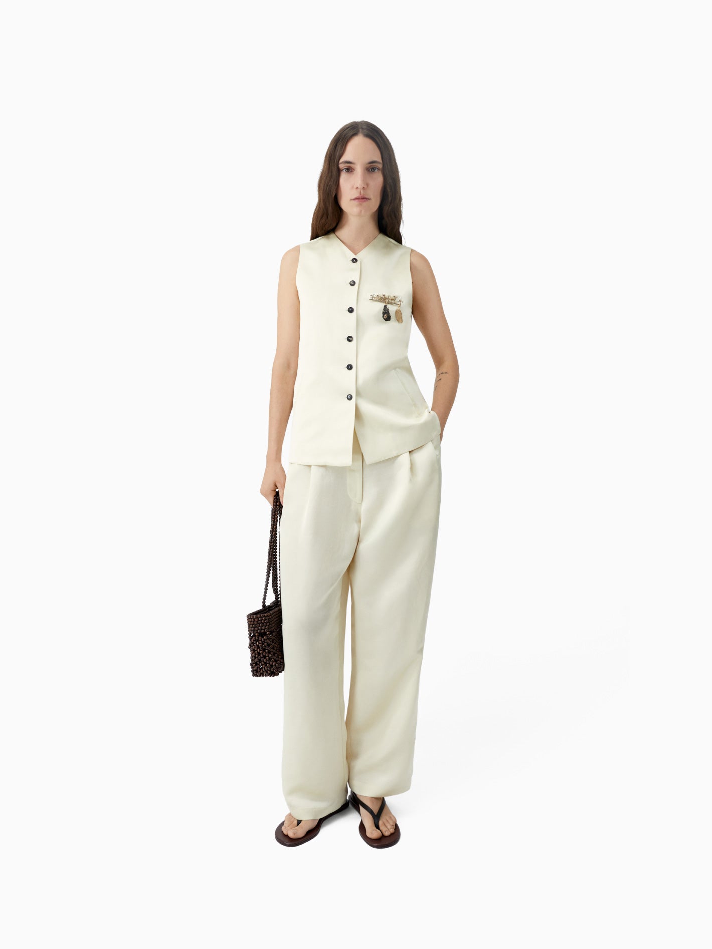 Satin Tailored Vest Marfil