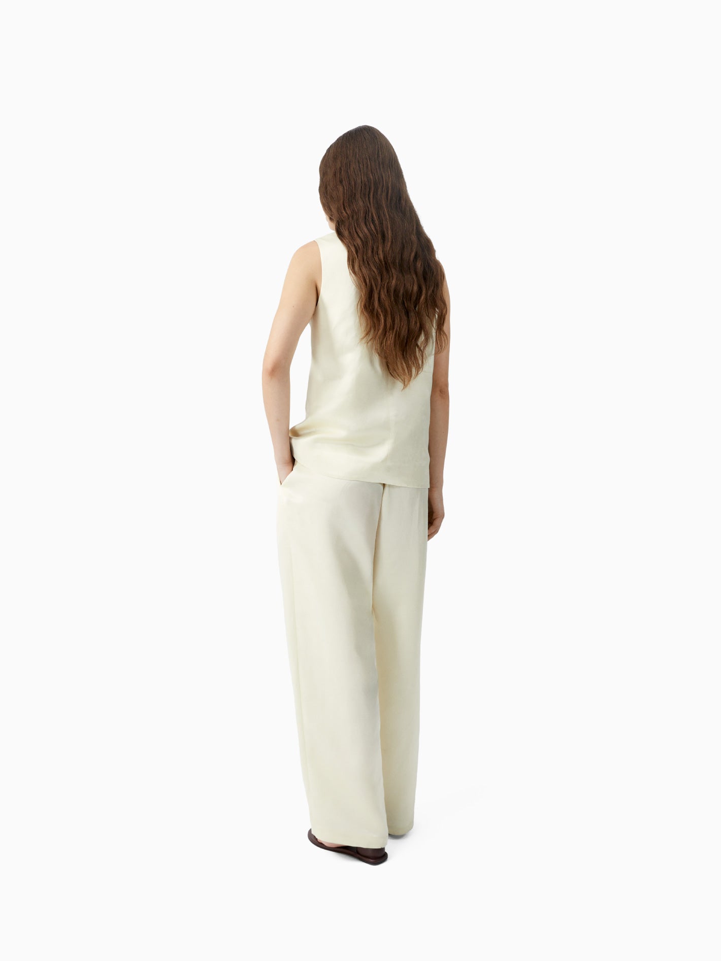 Satin Tailored Vest Marfil